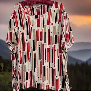 JM Collection Top 3X Artsy Geo Stretch Knit Popover Shirt Blouse Plus Size 3XL